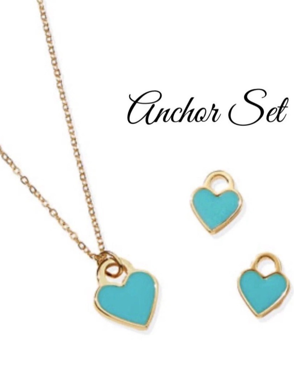 Park Lane Anchor Set Gold-Tone Turquoise Heart Necklace & Earrings